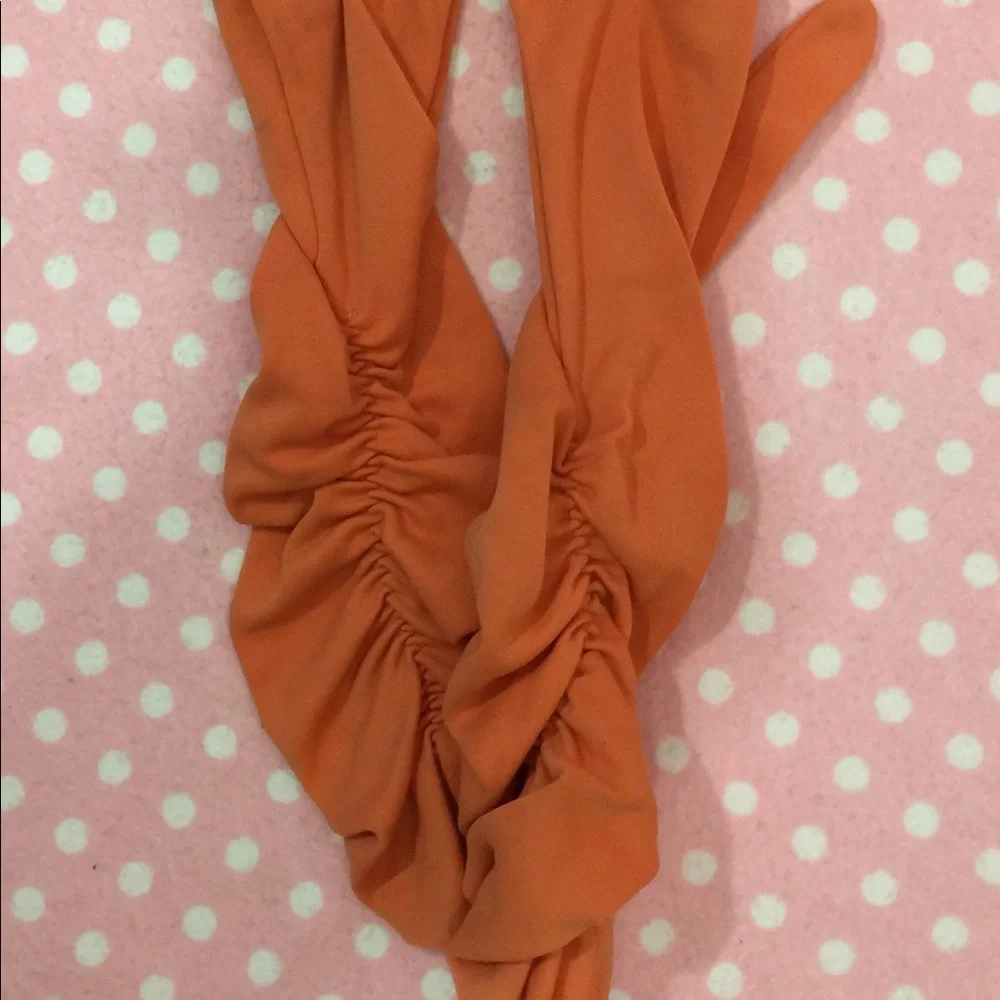Vintage Orange ruched gloves. Sz. 7